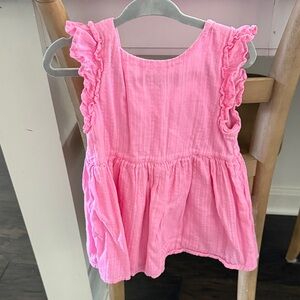 Girls Pink Ruffle Sleeve Gauze Dress
